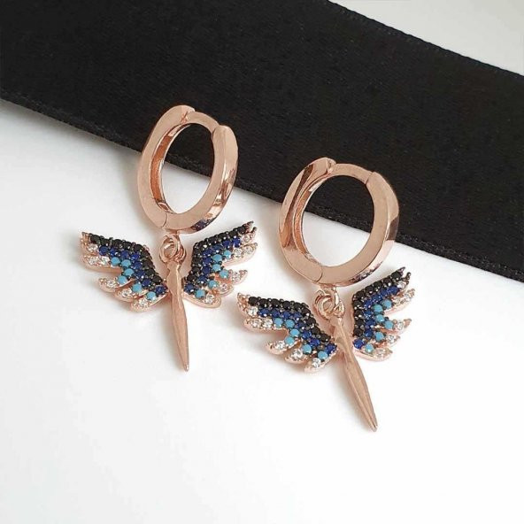 Mikail Kılıcı Mavi Siyah Taşlı Sallantılı Gümüş Küpe - Resim 2