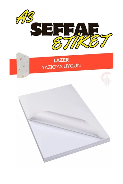 100 Adet Yapışkanlı Şeffaf Etiket A3 Ebat
