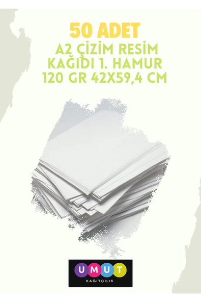 A2 Çizim Resim Kağıdı 1. Hamur 120 Gr 42x59,4 Cm 50 Adet