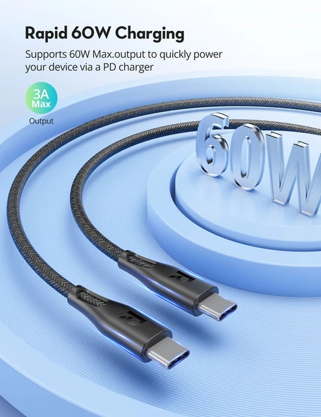 RAVPOWER 60W Fast charging Type-C to C Cable 1.2m - 2