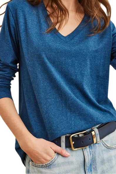 Brk Kadın Uzun Kol Yün Viskon V Yaka Bluz 1790 - Resim 2