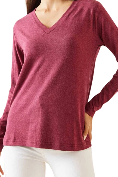 Brk Kadın Uzun Kol Yün Viskon V Yaka Bluz 1790 - Resim 4
