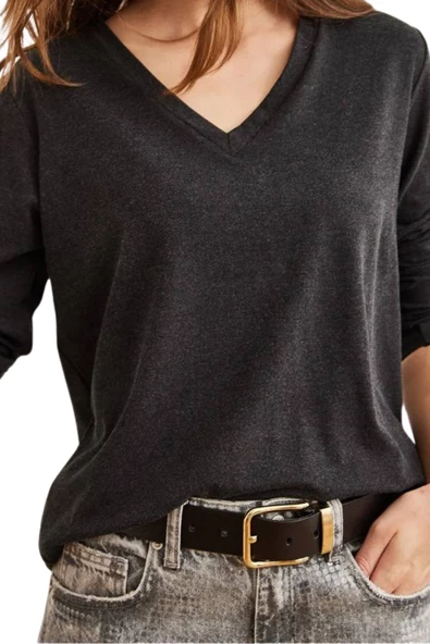 Brk Kadın Uzun Kol Yün Viskon V Yaka Bluz 1790 - Resim 6