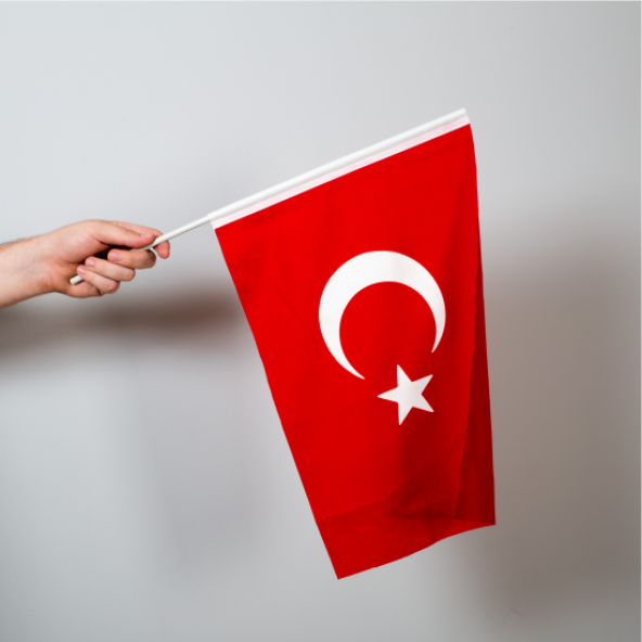 Türk Bayrağı 15x22,5 cm Saten Kumaş - Sopalı-10 adet