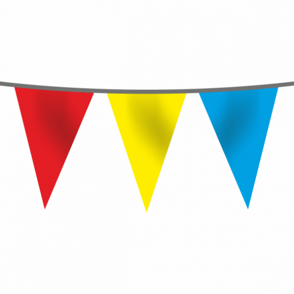 İpe Dizili Üçgen Süsleme Bayrağı (Kırmızı-Sarı-Mavi) 25 metre ürün görseli