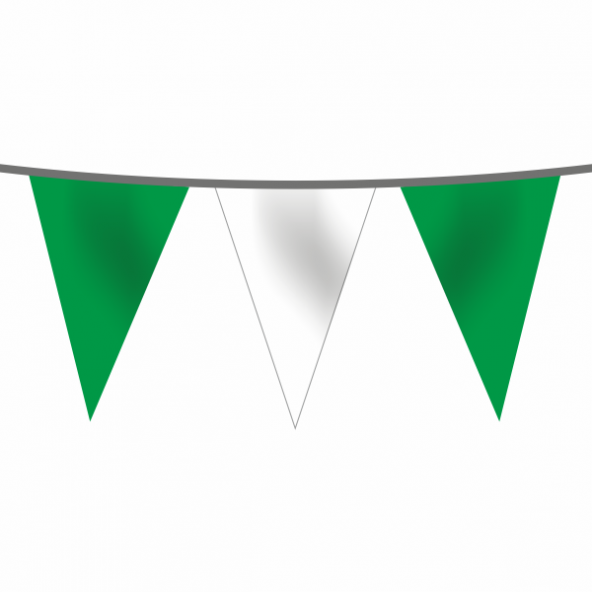 İpe Dizili Üçgen Süsleme Bayrağı - Yeşil - Beyaz 100 metre