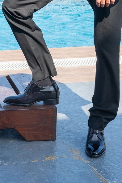 7 Cm Boy Uzatan Gizli Topuklu El Yapımı Hakiki Deri Lazer Baskı Klasik Ayakkabı, Damatlık Kundura ürün görseli