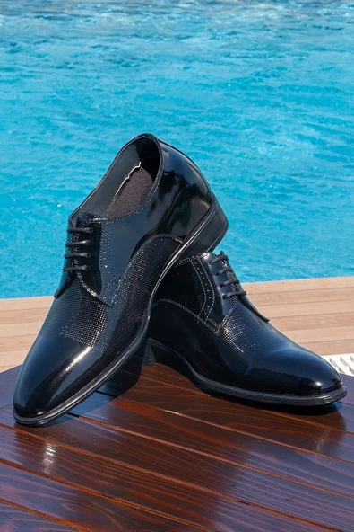 7 Cm Boy Uzatan Gizli Topuklu El Yapımı Hakiki Deri Lazer Baskı Klasik Ayakkabı, Damatlık Kundura - Resim 3