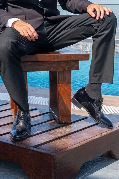 7 Cm Boy Uzatan Gizli Topuklu El Yapımı Hakiki Deri Lazer Baskı Klasik Ayakkabı, Damatlık Kundura - Resim 5