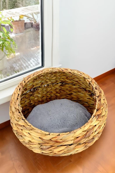 Digithome Hasır Kedi ve Köpek Yatağı İç Minderli 48 Cm Kahverengi - CL-4034 C1-1-121 - 2