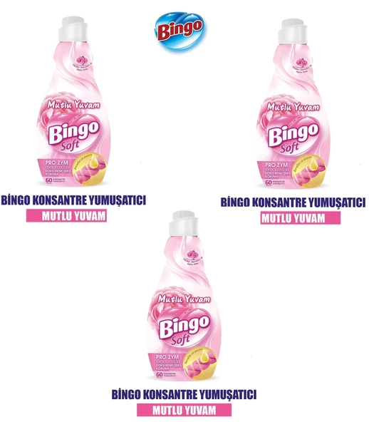 Bingo Bingo Soft Konsantre Çamaşır Yumuşatıcısı Mutlu Yuvam 1440 ml x 3 Adet