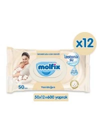 Molfix İzotonik Sulu Mendil Yenidoğan 50 Li X 12 Adet (600 YAPRAK)