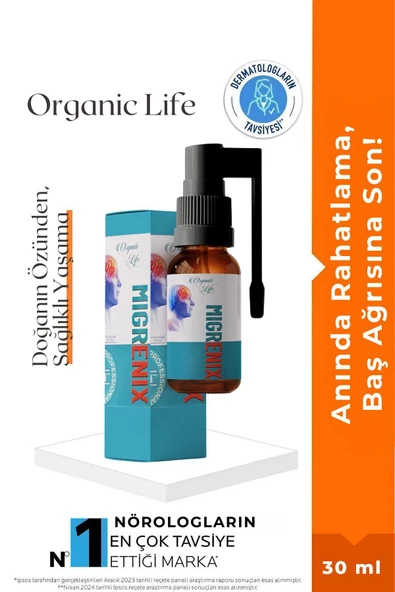 organic life Migrenn Spreyi Migrennixx Stress Kaygı Spreyi Mıgraine Spray 30ml