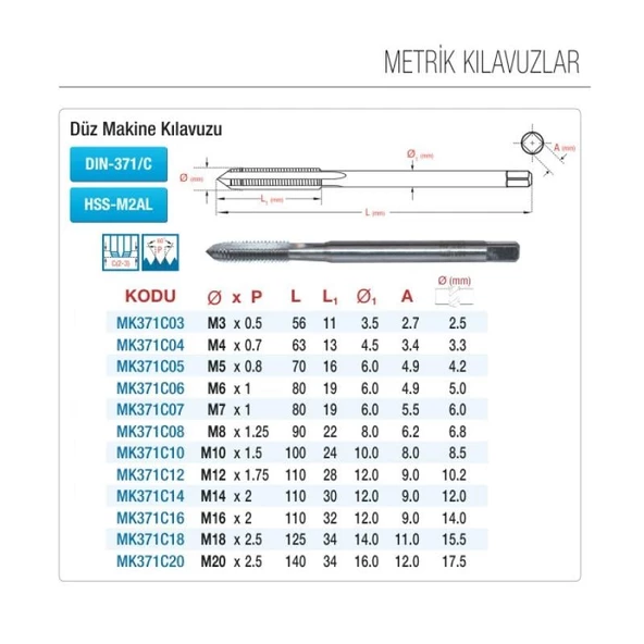 Maier M4x0,7 Düz Makina Kılavuzu HSS-M2AL Standart DIN-371/C MK371C04 - Resim 2