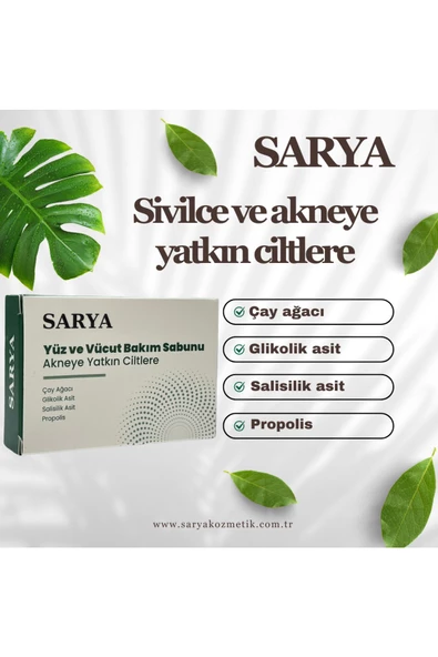 SARYA Sivilce ve akne sabunu Çay ağacı Glikolik asit Salisilik asit Propolis 100 Gr