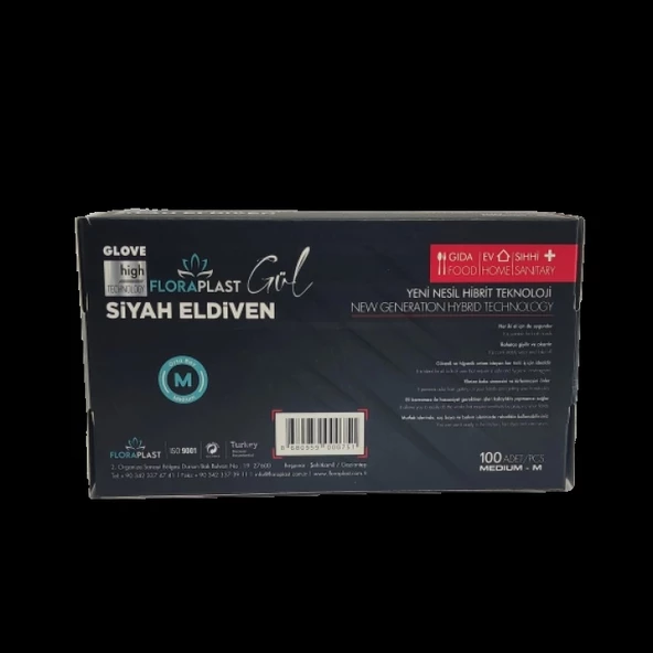 Floraplast L Boy Pudrasız Elastik 1 Koli 2000 Adet Siyah Eldiven - 7