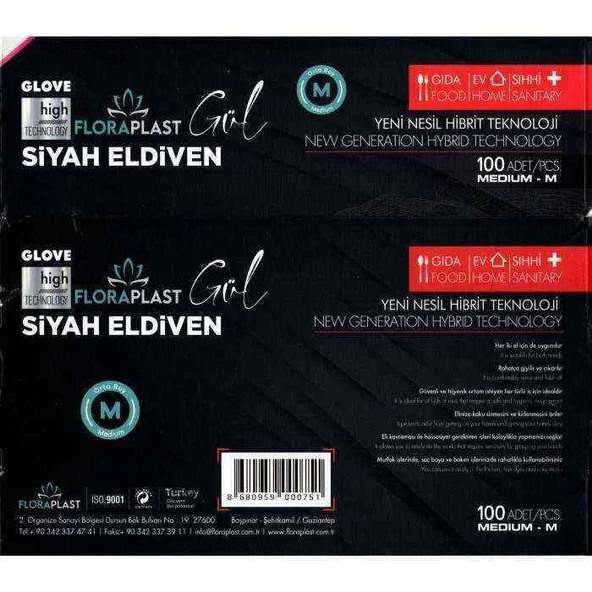 Floraplast L Boy Pudrasız Elastik 1 Koli 2000 Adet Siyah Eldiven - 3