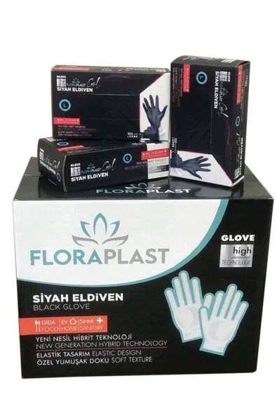 Floraplast L Boy Pudrasız Elastik 1 Koli 2000 Adet Siyah Eldiven