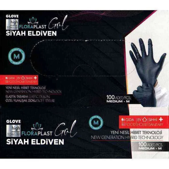 Floraplast L Boy Pudrasız Elastik 1 Koli 2000 Adet Siyah Eldiven - 2