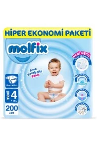 Molfix Bebek Bezi 4 Beden Maxi Hiper Ekonomi Paketi 200 Adet