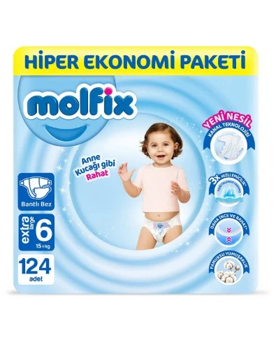 Molfix Bebek Bezi Ultra Fırsat Paketi X Large 6 No 124 LüMolfix Bebek Bezi