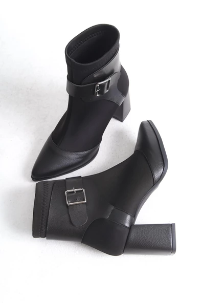 Legandary Siyah Kalın Topuklu Esnek Streç Bot - 2