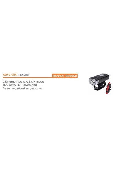 Motes Xbyc6116 Ön Arka Usb Şarjlı Far Seti Su Geçirmez Lamba Seti - 2