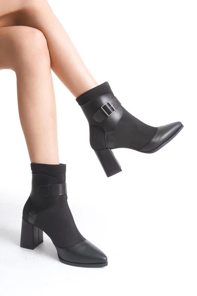 Legandary Siyah Kalın Topuklu Esnek Streç Bot - 3