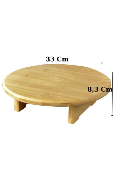 Digithome Bambu Tezgah Üstü Ayaklı Yuvarlak Kesim Panosu Servis ve Sunum Tahtası 30 Cm Kahverengi - THN76058 C1-1-18 - 3