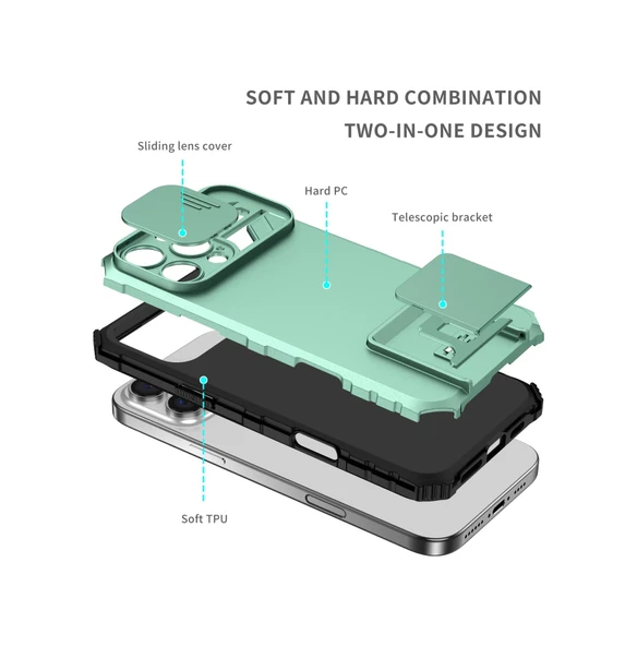 Cbtx iPhone 16 Pro Max Uyumlu Stereoskopik Tutucu Kayar Eksantrik Korumalı Telefon Kılıfı - 4
