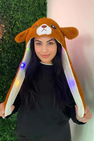 KIZ ERKEK LED IŞIKLI HAREKETLİ PELÜŞ KULAKLIK BERE - Resim 5