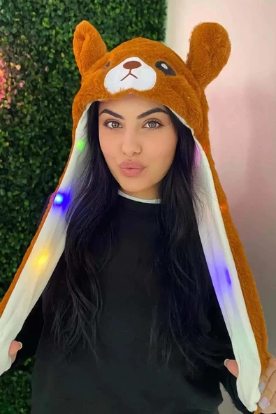 KIZ ERKEK LED IŞIKLI HAREKETLİ PELÜŞ KULAKLIK BERE - Resim 6