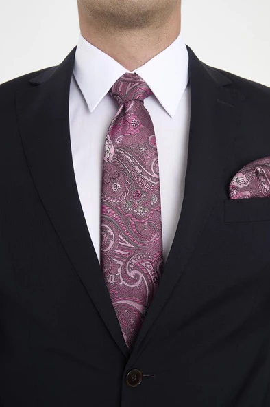 Brianze Pembe Şal Motif Desen Kravat Mendil Set ürün görseli 1