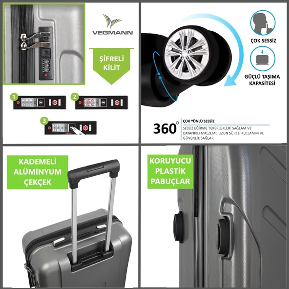Vegmann Vela Gri 2'li Valiz Seti Orta Boy ,Kabin Boy - 3