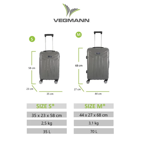 Vegmann Vela Antrasit 2'li Valiz Seti Orta Boy ,Kabin Boy - Resim 2