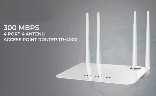 TrLink 300 Mbps Wifi Repeater 4 Port 4 Antenli Access Point Router Türkçe Menü Kolay Kurulum