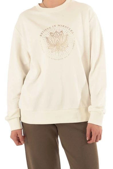 Joggy Kadın Ekru 0 Yaka Sweatshirt 152 - Resim 2