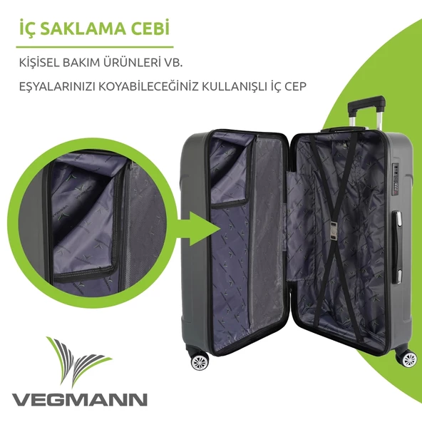 Vegmann Vela Gri 2'li Valiz Seti Orta Boy ,Kabin Boy - 5