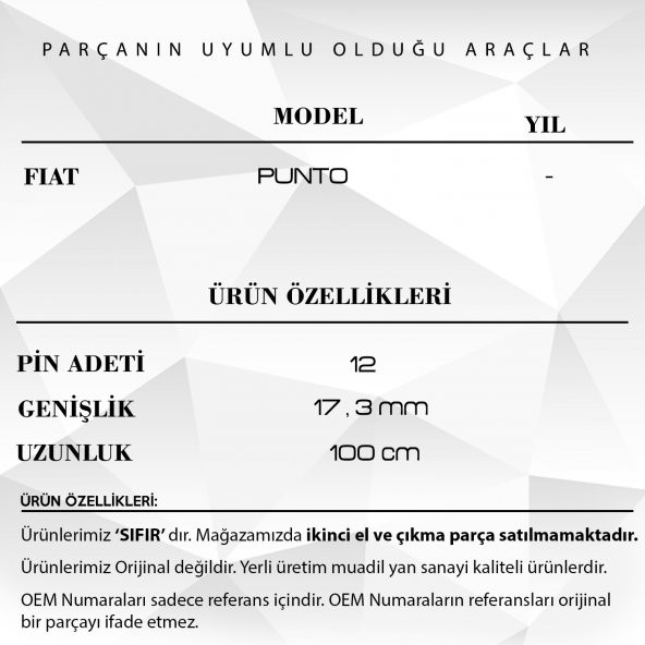 Fiat Punto için Airbag Şerit Kablosu 12 PİN - 100 CM Airbag Sargısı (METRELİK) - 3