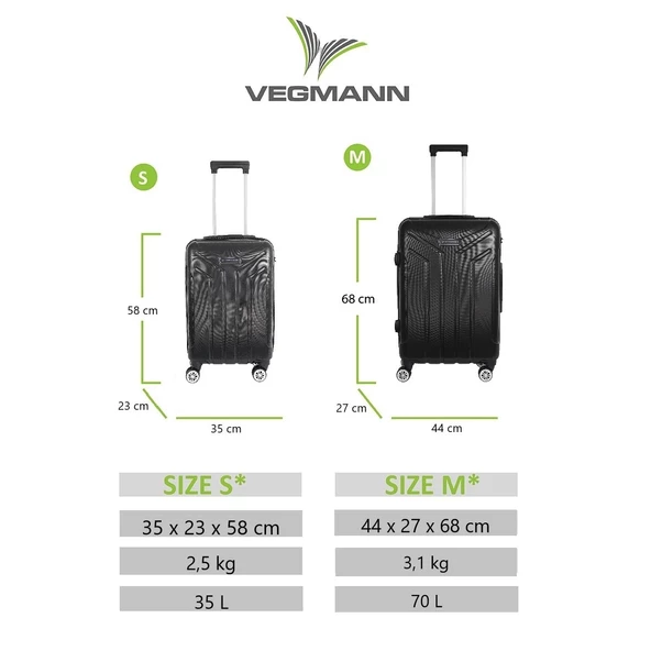 Vegmann Vela Siyah 2'li Valiz Seti Orta Boy,Kabin Boy - 2