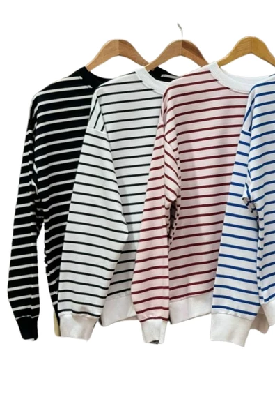 Brk Kadın Uzun Kol Çizgili Overize Basic Sweat 1604 - Resim 2
