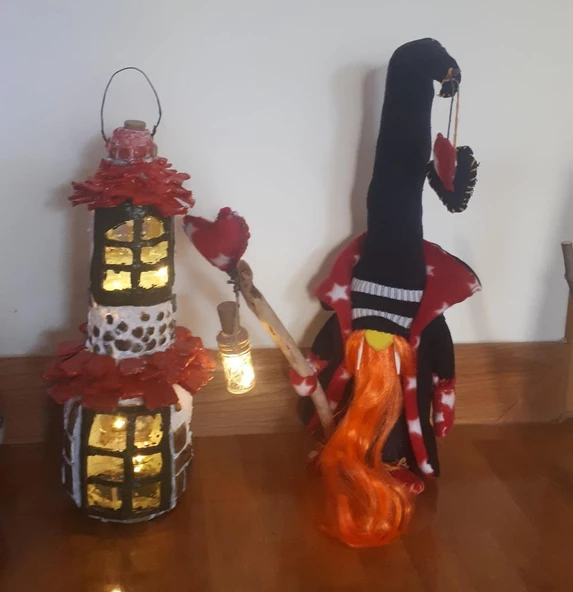 Himarry el yapımı ledli şans cücesi kızıl sakal 60 cm - 4