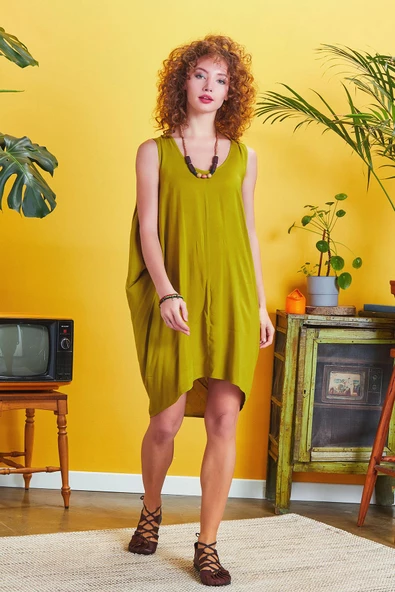 Bohem Stil Kısa Salaş Tunik Elbise