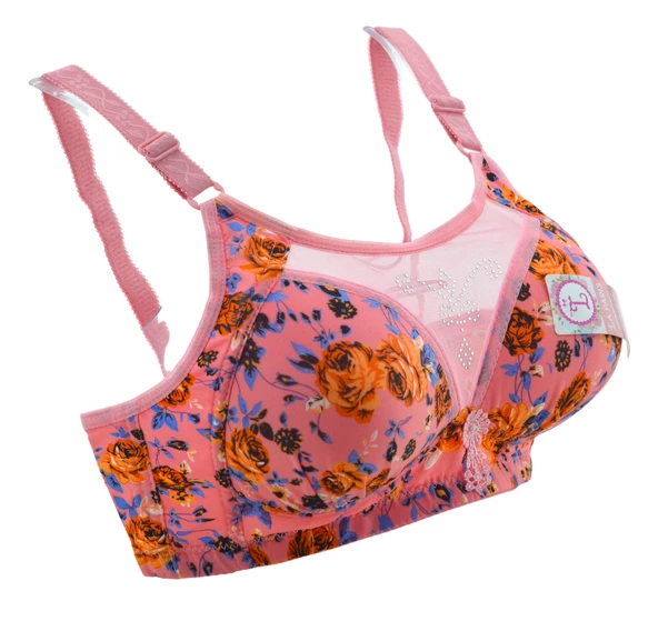 La Paris Çiçek Desenli Süngerli Pembe Sütyen NO:64 - 2