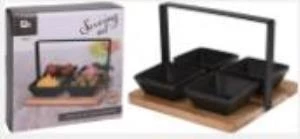 TANTİTONİ -METAL TUTAMAÇLI KARE AKASYA AĞACI STANDLI 4LÜ SİYAH STONEWARE KASE TKİ 20X20CM ürün görseli