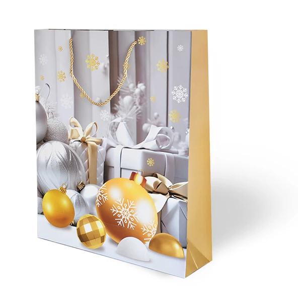Yılbaşı Temalı Lüks Karton Çanta Gold Varak Baskılı 31x40 1 adet - 3