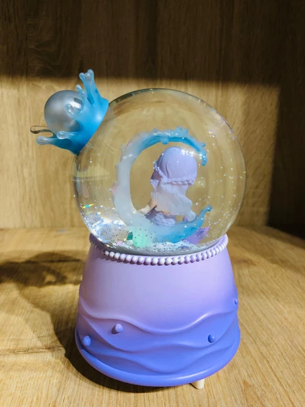 Kar Küresi Büyük Boy Püskürtmeli Işıklı Müzikli Denizkızı Mor - Resim 2