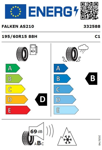 Falken 195/60 R15 TL 88H EUROALL SEASON AS210 Dört Mevsim Lastiği (Üretim Tarihi:2024) - 2