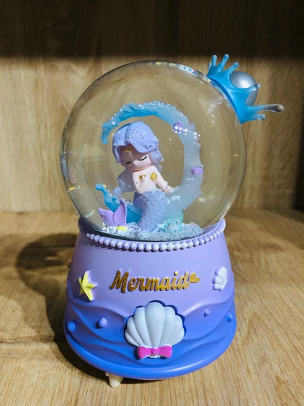 Kar Küresi Büyük Boy Püskürtmeli Işıklı Müzikli Denizkızı Mor - Resim 5