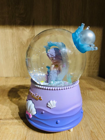 Kar Küresi Büyük Boy Püskürtmeli Işıklı Müzikli Denizkızı Mor - Resim 3
